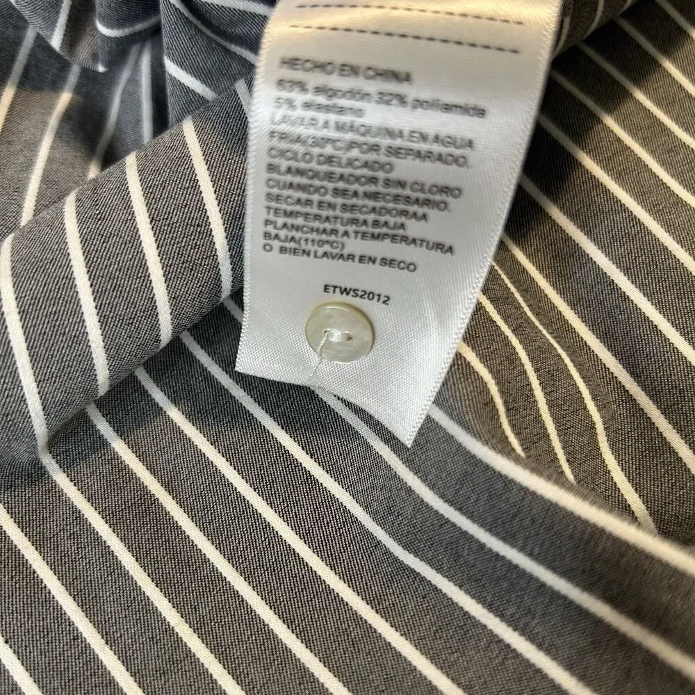 Ellen Tracy Button Front Shirt Dress Size MED Striped Sleeveless Charcoal Gray